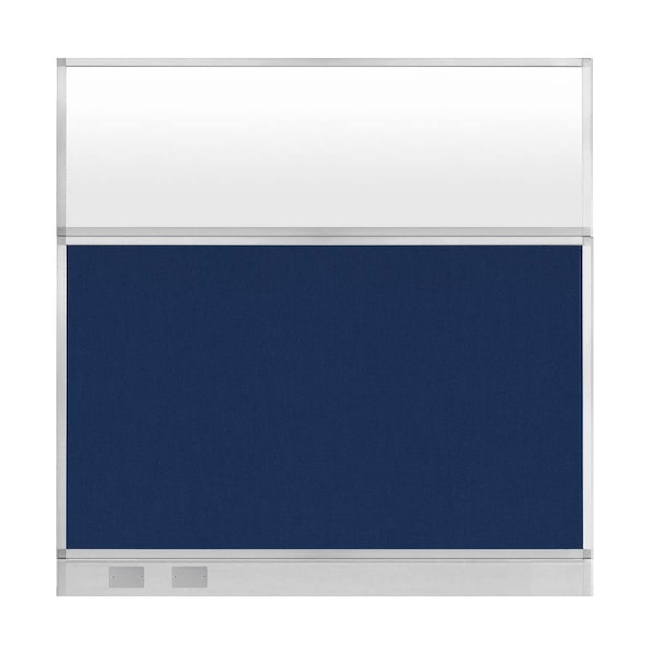 Hush Panel Configurable Cubicle Partition 6' x 6' Navy Blue Fabric Frosted Window w/ Cable Channel